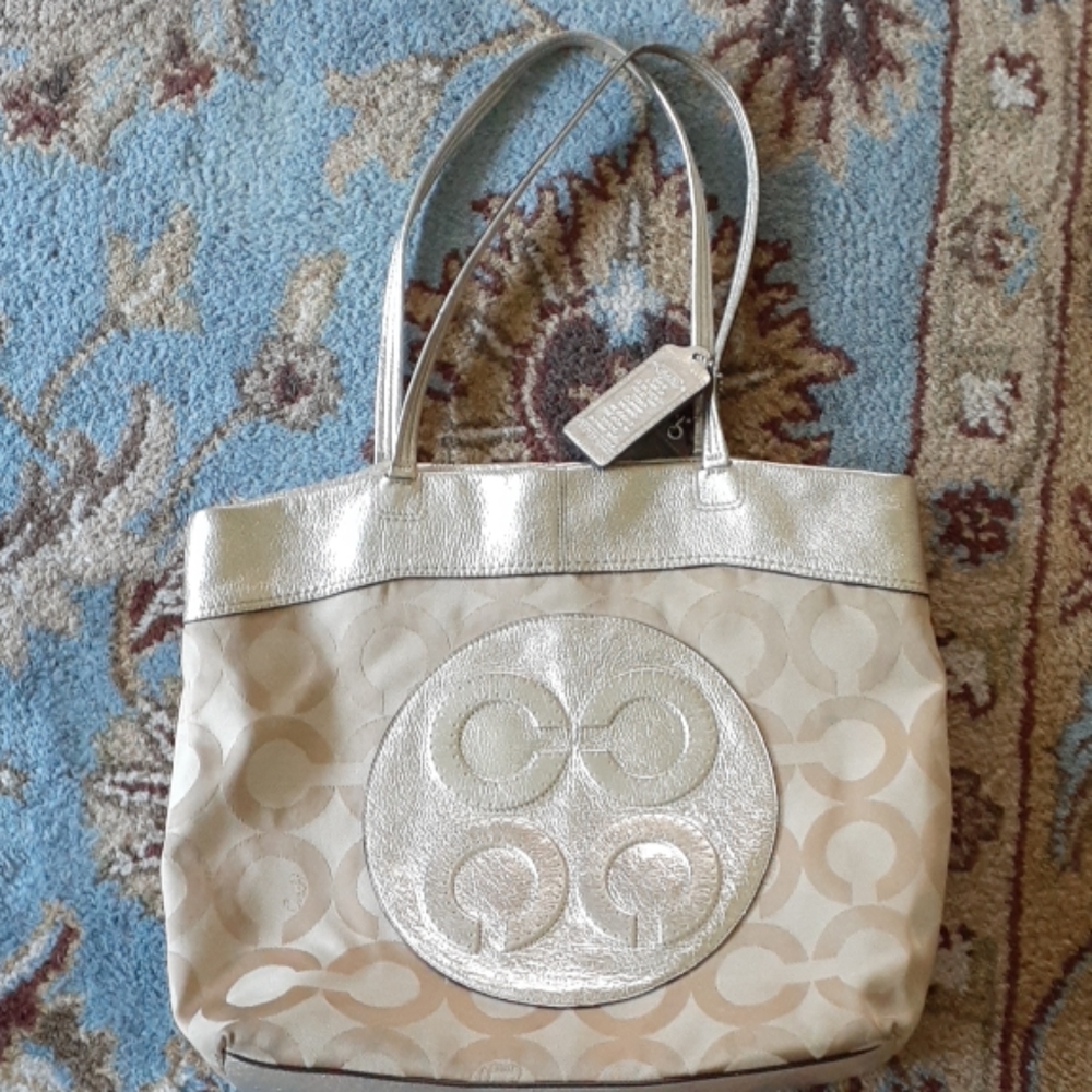 Coach gold and beige shoulder bag